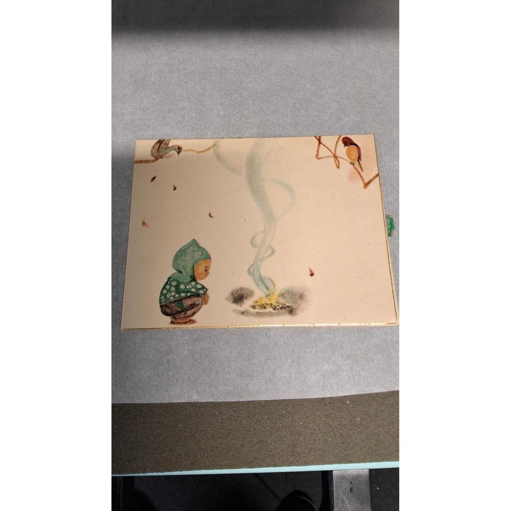 Vintage Japanese Christmas Card Signed Y Kawa Watercolor Illustration Children